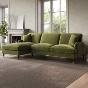 Olive Green Velvet Left Hand Facing 4 Seater Chaise Corner Sofa sofa by DunePine - premium handmade upholstery available in UAE.